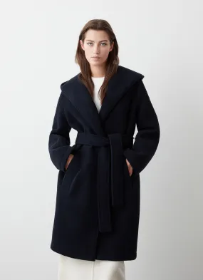 Long wool baize coat with belt-