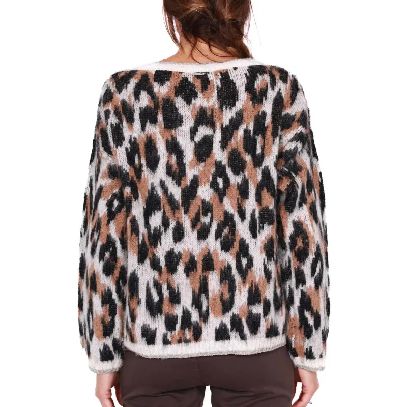 MAGLIA ANIMALIER IN MISTO ALPACA, NERO