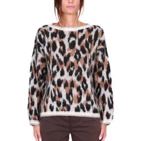 MAGLIA ANIMALIER IN MISTO ALPACA, NERO