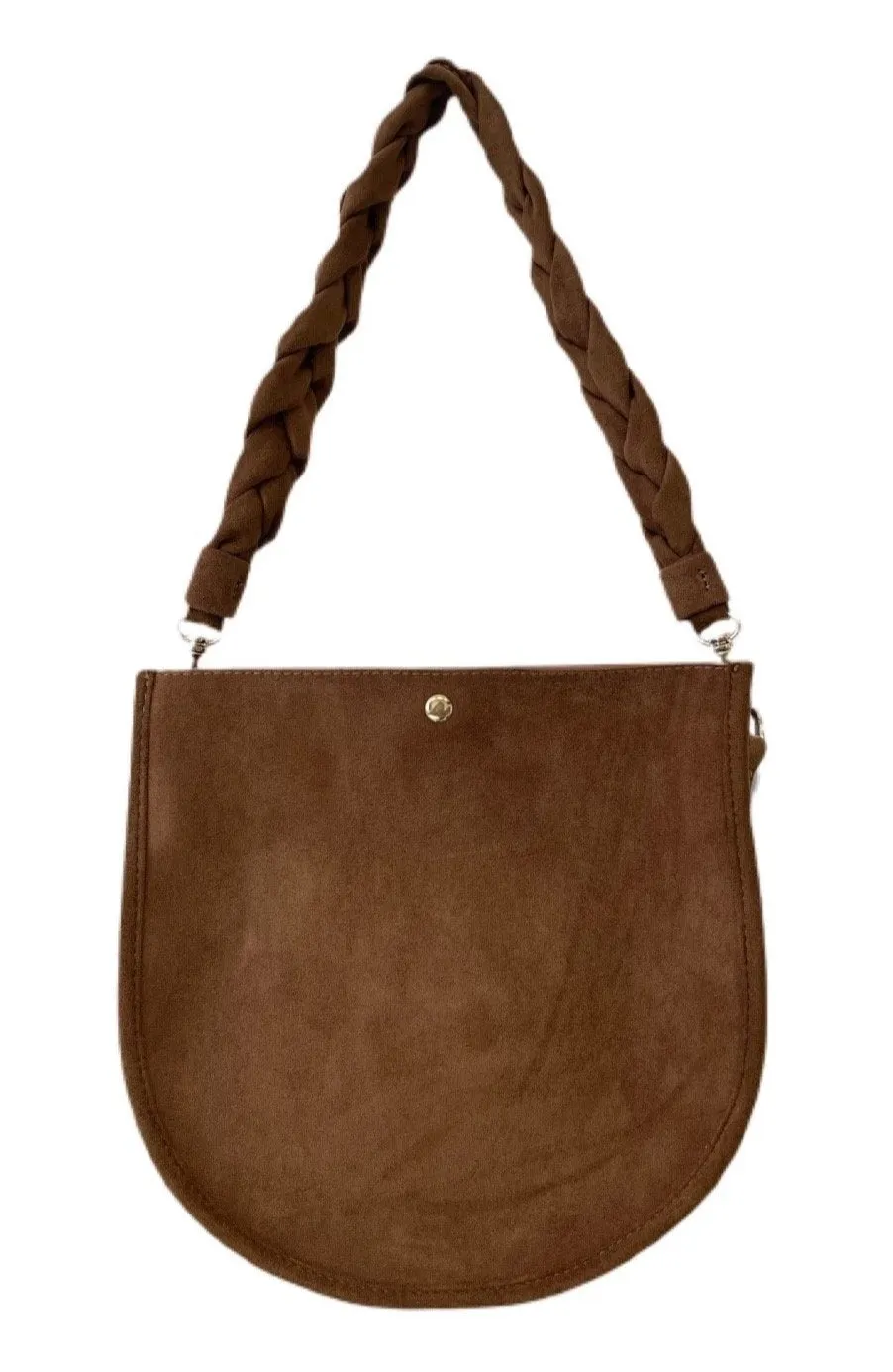 Medium U Shaped Sued Chocolate Brown Bag with Braied Strap