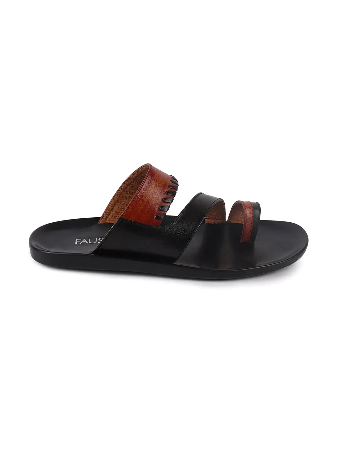 Men Black Slip On Outdoor Toe Ring Slippers