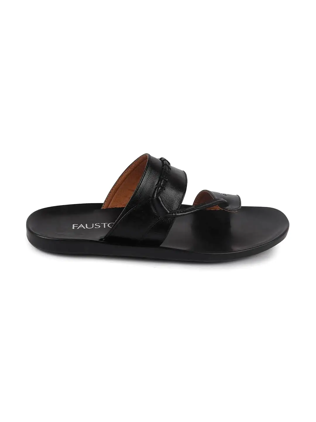 Men Black Slip On Stylish Toe Ring Slippers