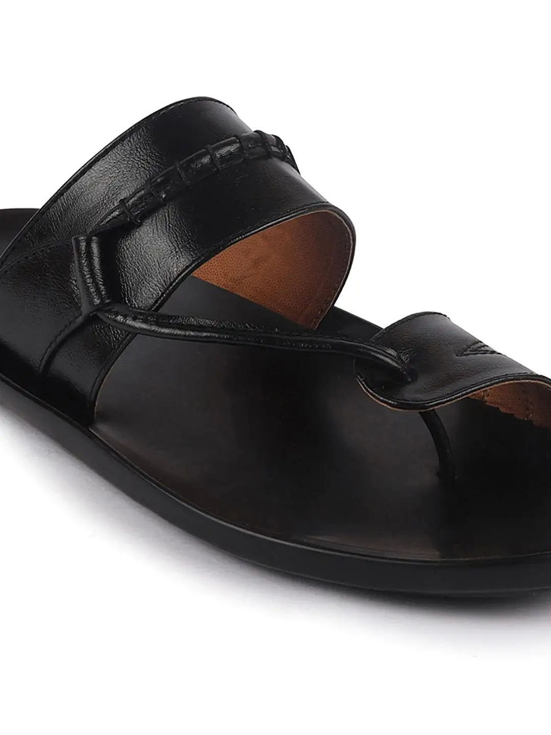 Men Black Slip On Stylish Toe Ring Slippers