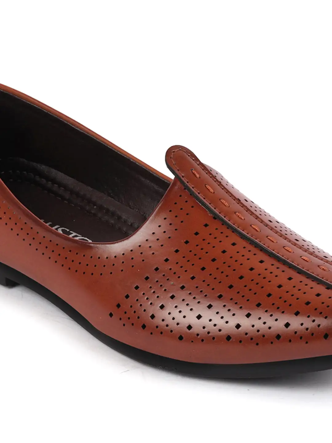 Men Brown Laser Cut Design Broad Feet Ethnic Slip On Wedding Juttis and Mojaris