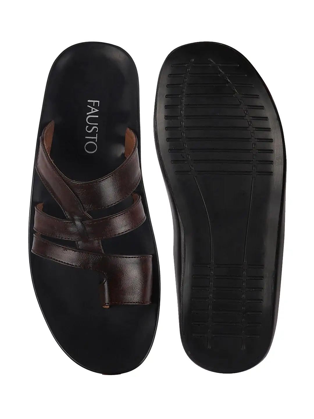 Men Brown Slip On Fashionable Toe Ring Slippers