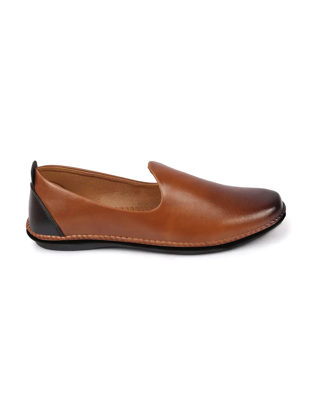 Men Tan Ethnic Slip On Stylish Stitched Jutis