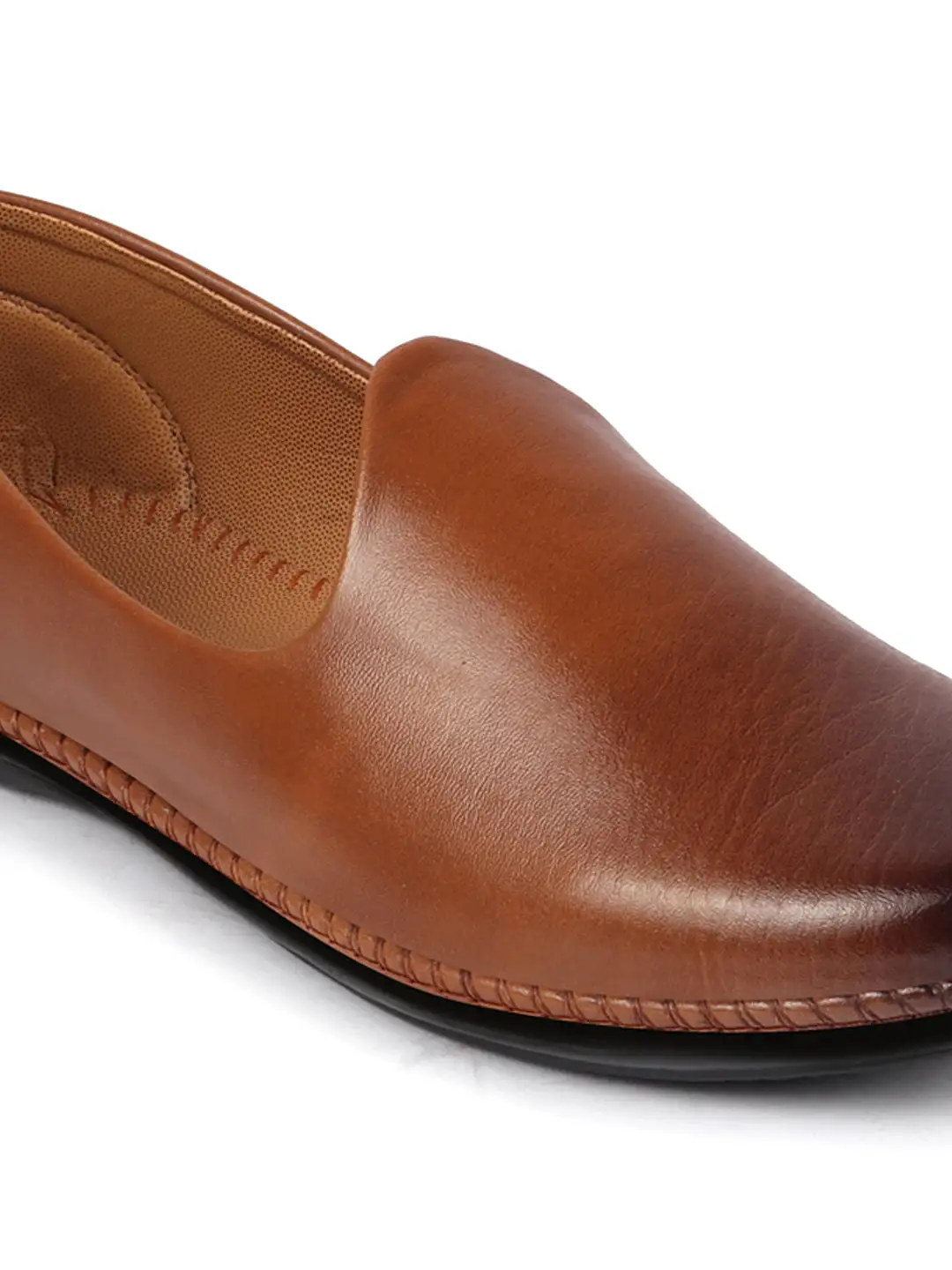 Men Tan Ethnic Slip On Stylish Stitched Jutis