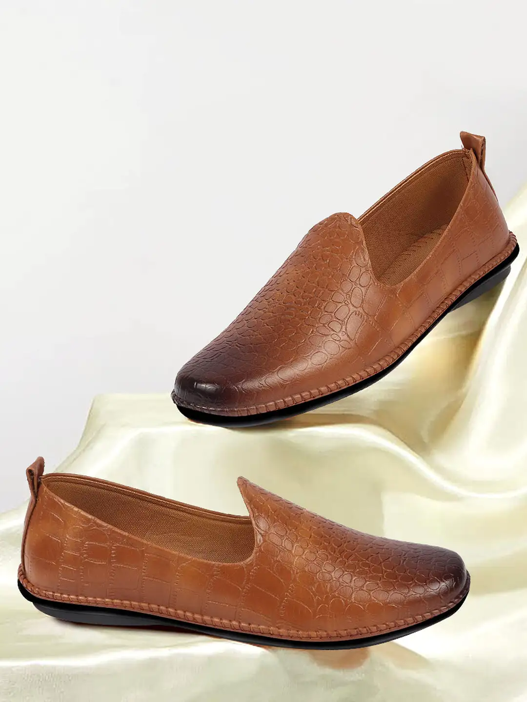 Men Tan Ethnic Slip On Trending Stitched Jutis