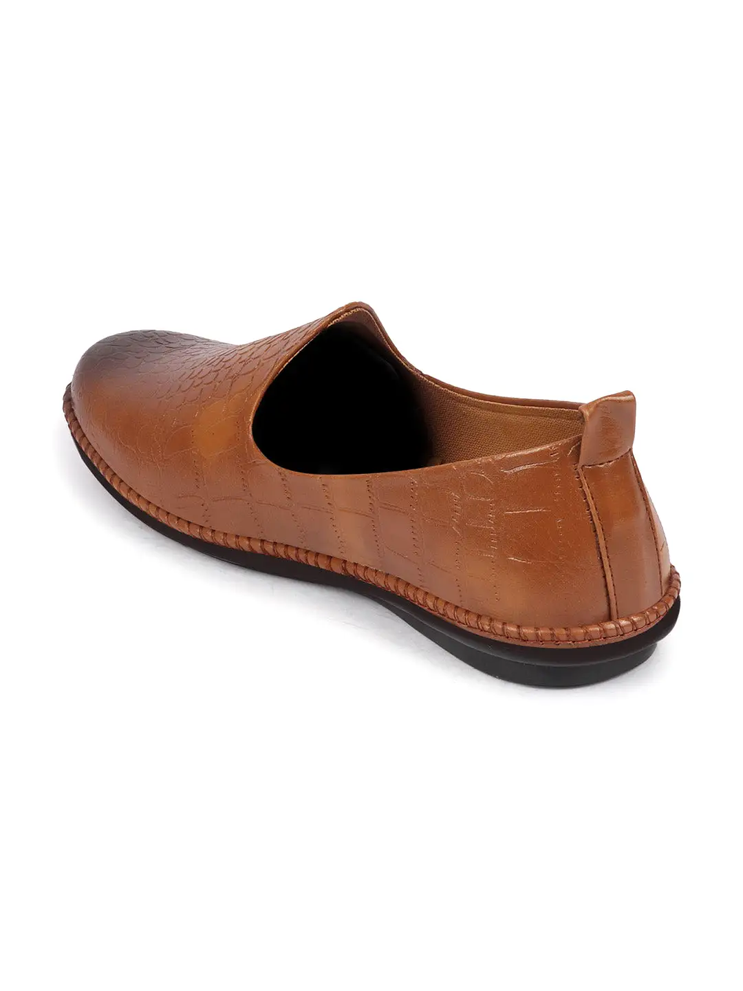 Men Tan Ethnic Slip On Trending Stitched Jutis