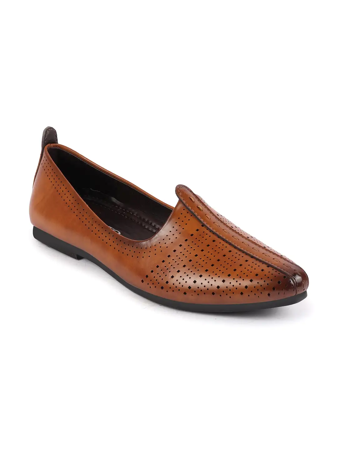 Men Tan Laser Cut Design Broad Feet Ethnic Slip On Wedding Juttis and Mojaris