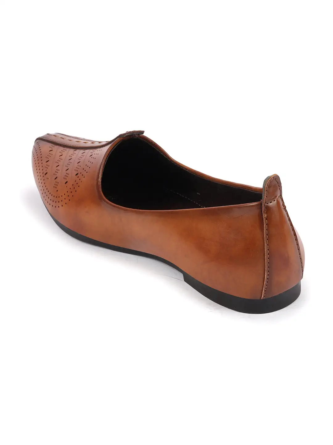 Men Tan Laser Cut Design Ethnic Slip On Wedding Juttis and Mojaris