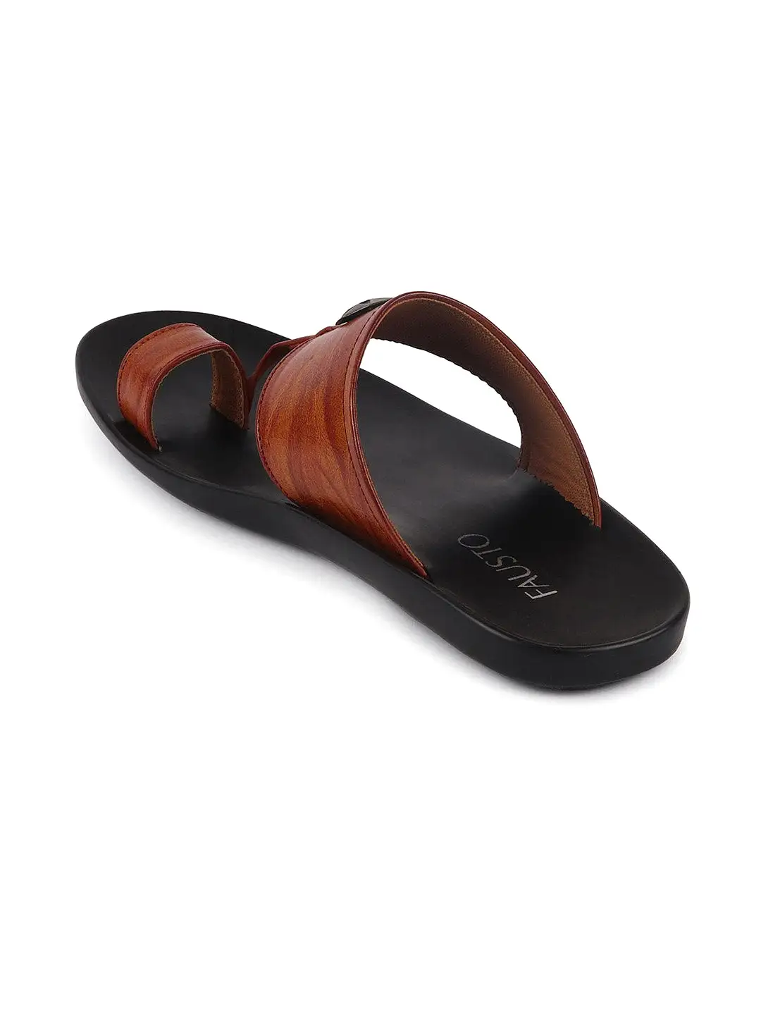 Men Tan Slip On Indoor Toe Ring Slippers