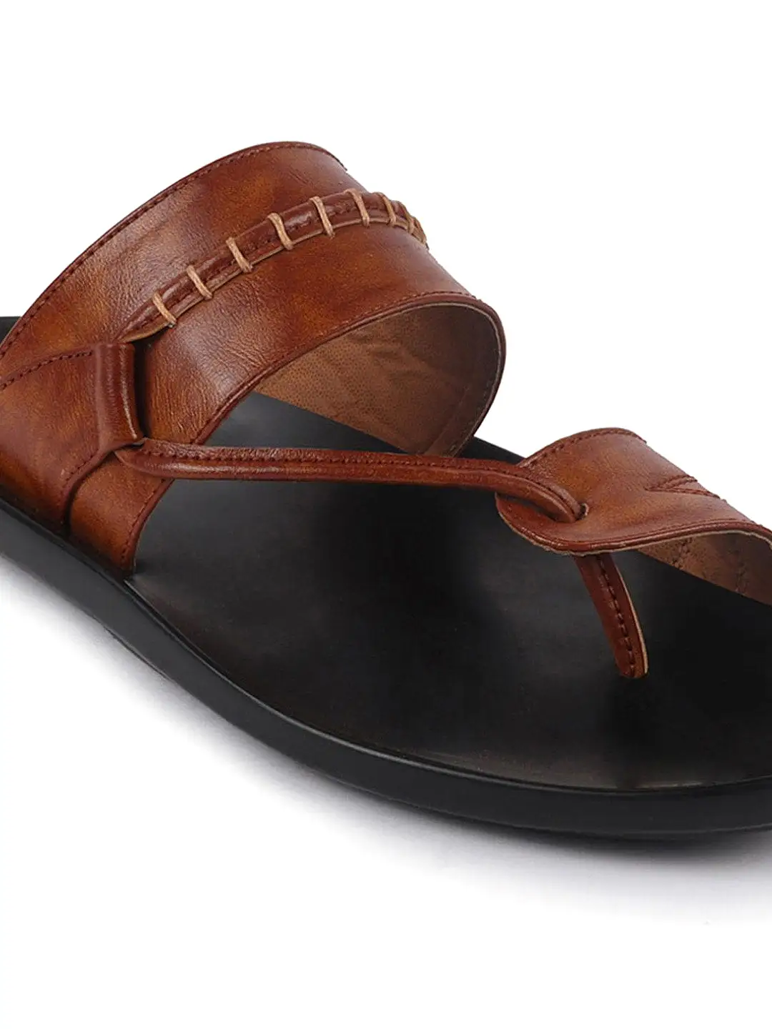 Men Tan Slip On Stylish Toe Ring Slippers