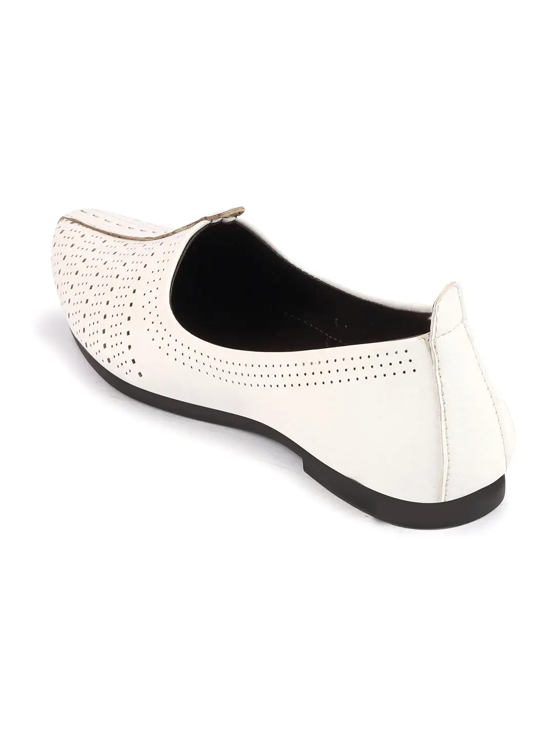 Men White Laser Cut Design Broad Feet Ethnic Slip On Wedding Juttis and Mojaris