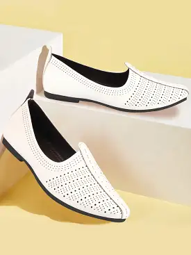 Men White Laser Cut Design Broad Feet Ethnic Slip On Wedding Juttis and Mojaris