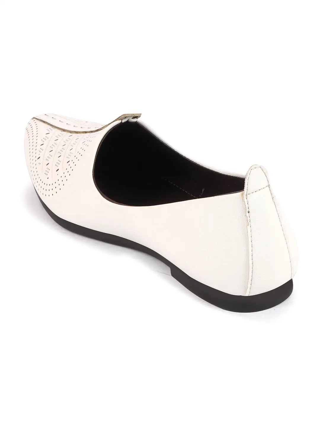 Men White Laser Cut Design Ethnic Slip On Wedding Juttis and Mojaris