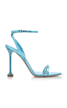 Miu Miu Crystal-Trimmed Metallic Leather Sandals