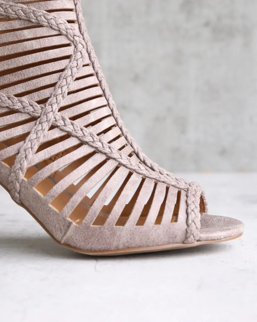 Not Rated - Love To All Woven Cutout Ankle Heeled Bootie in Grey