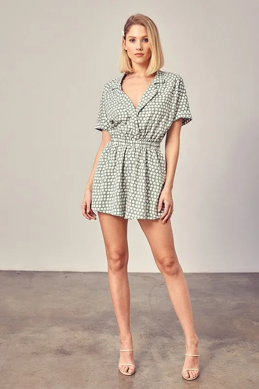 ON DAYS COLLARED OVERLAP POLKA DOT ROMPER