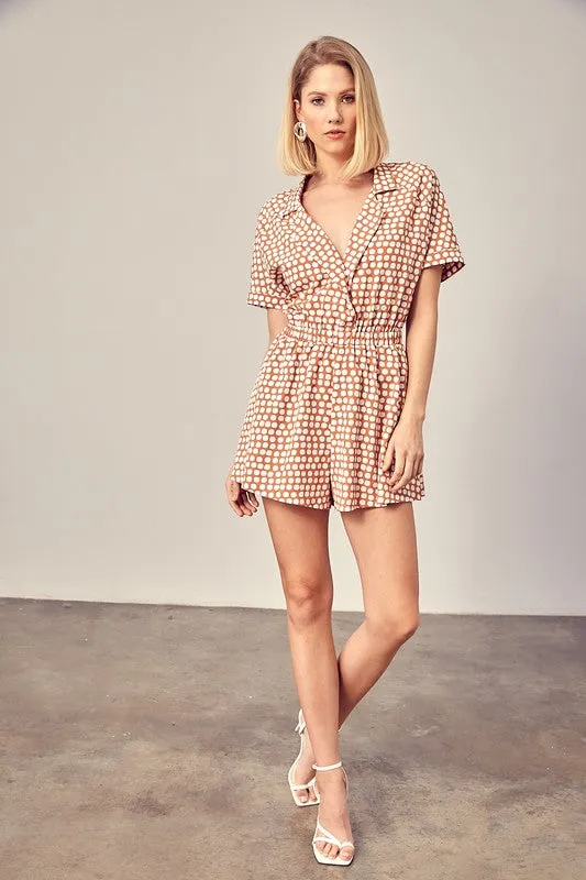 ON DAYS COLLARED OVERLAP POLKA DOT ROMPER