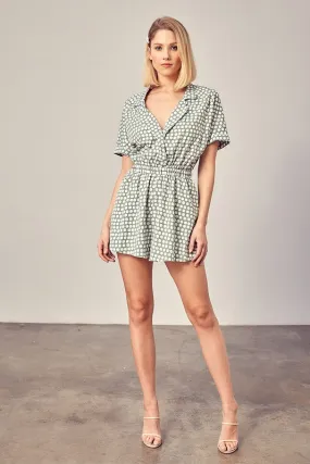 ON DAYS COLLARED OVERLAP POLKA DOT ROMPER