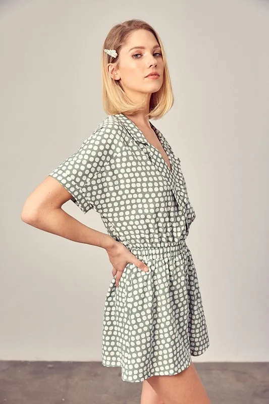 ON DAYS COLLARED OVERLAP POLKA DOT ROMPER