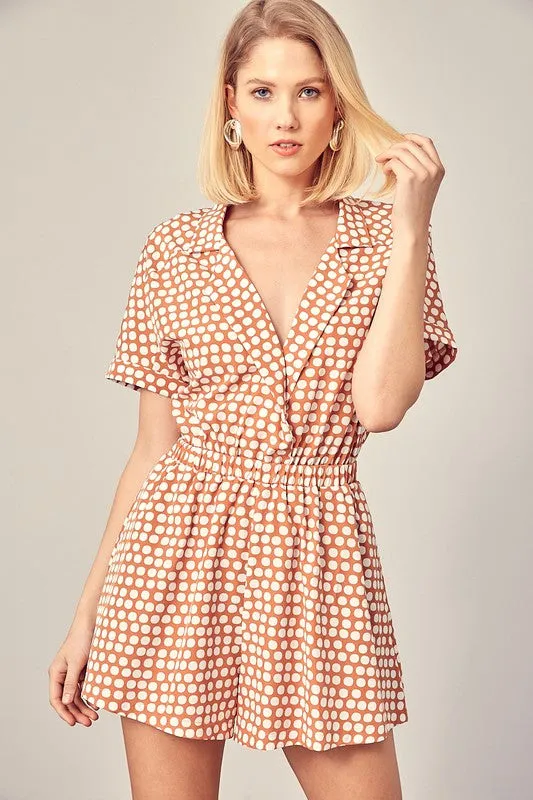 ON DAYS COLLARED OVERLAP POLKA DOT ROMPER