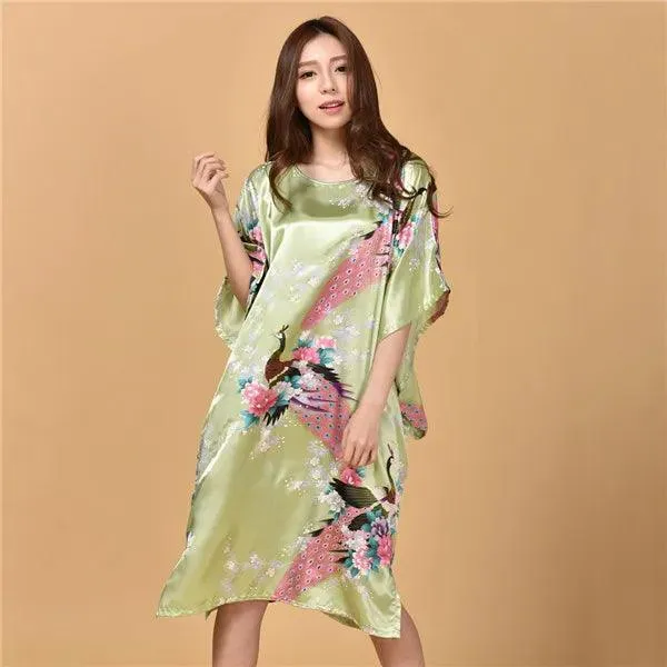 Plus Size Nightgown Sleepwear Women's Summer Nightwear Robe Lady Sexy Nightdress Silk Rayon Loose Bathrobe Gown Home Dress