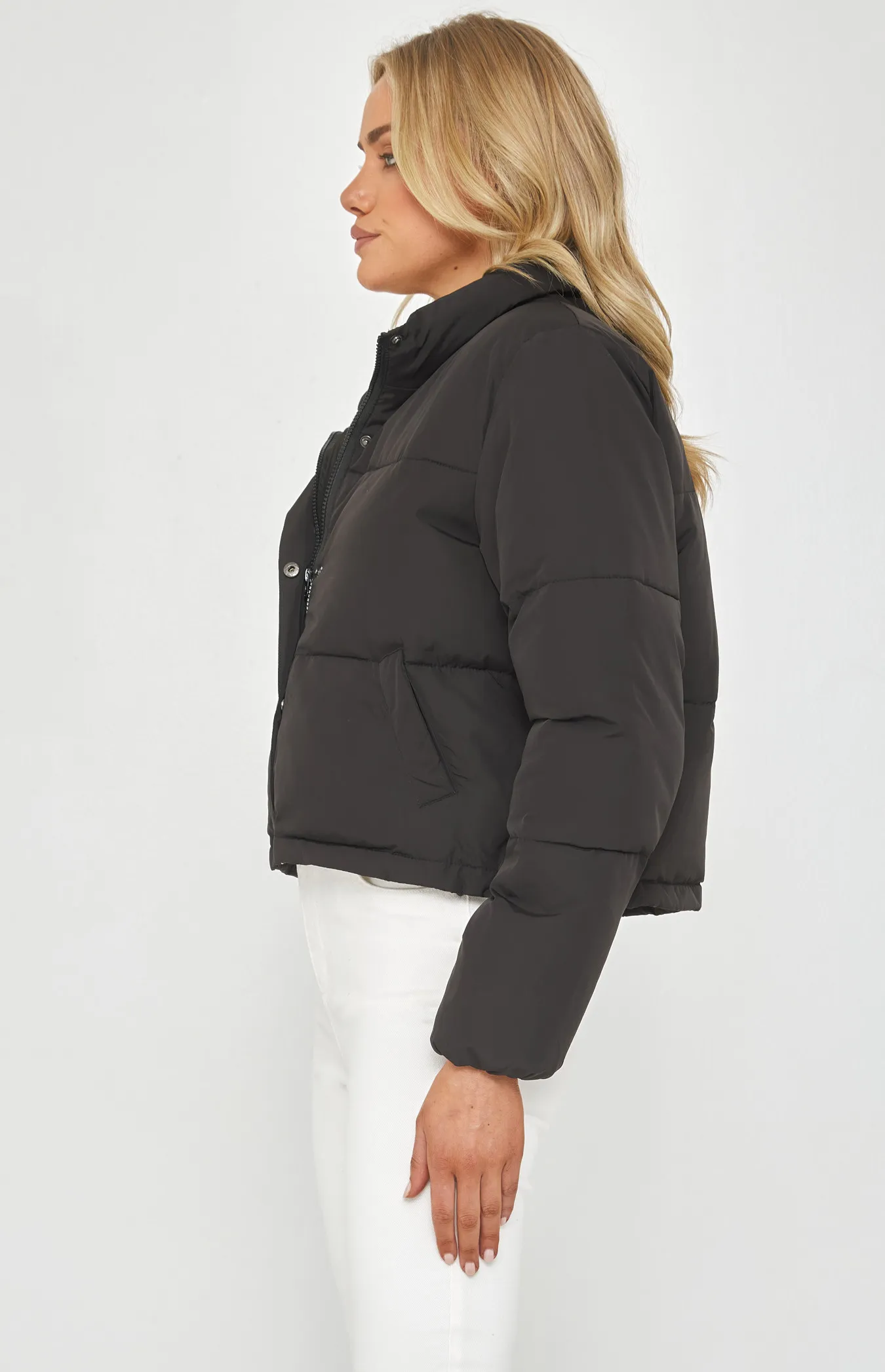 Puffer Jacket with Zip and Front Button Details (SJT359A)