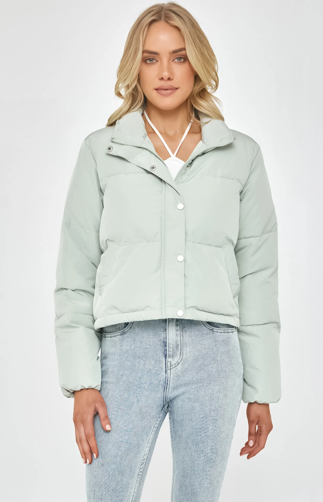 Puffer Jacket with Zip and Front Button Details (SJT359A)