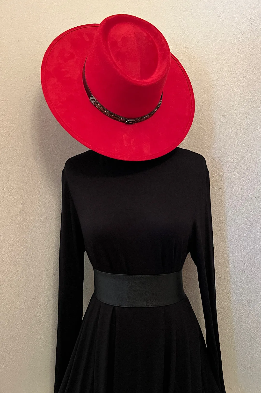 Red Faux Suede Rancher Style Hat