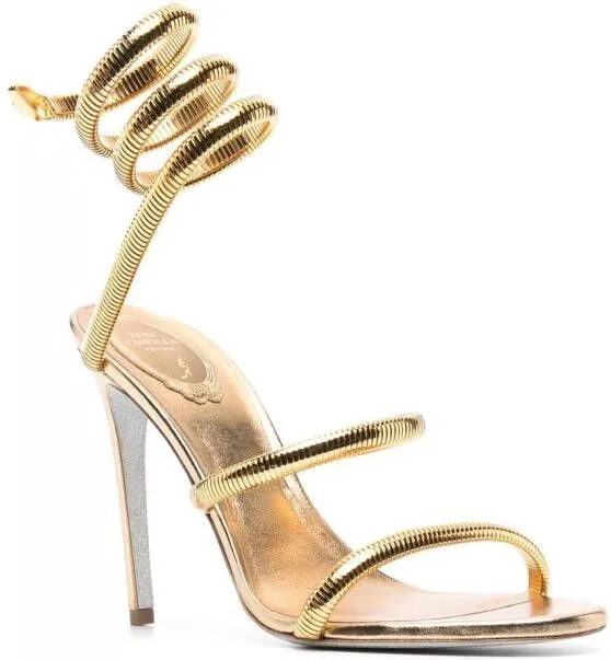 René Caovilla 105mm wraparound leather sandals Gold