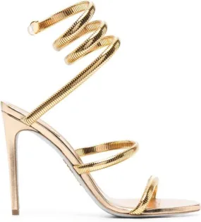 René Caovilla 105mm wraparound leather sandals Gold