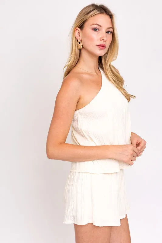 SLEEVELESS ONE SHOULDER LAYERED TOP ROMPER