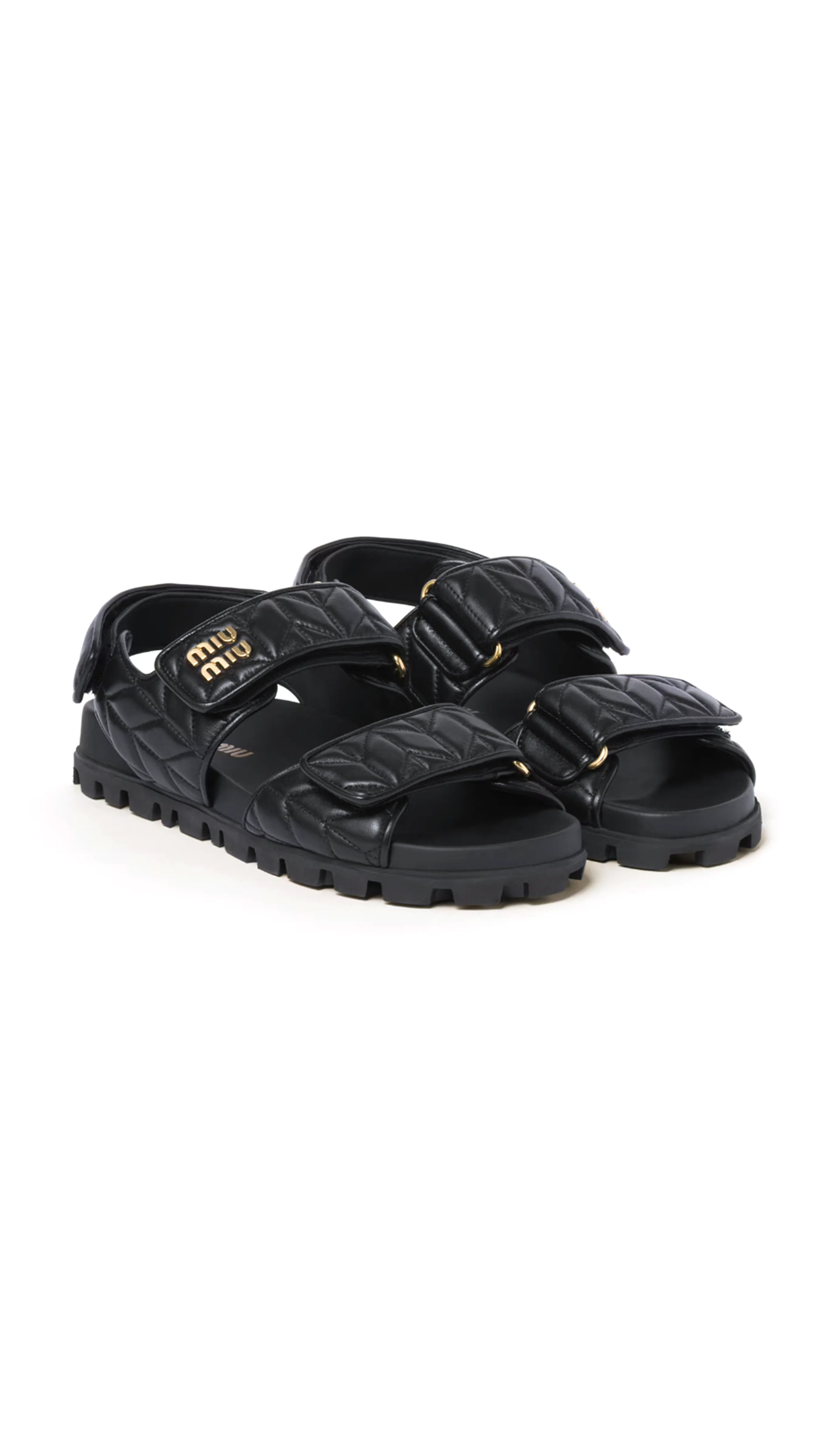 Sporty Matelassé Nappa Leather Sandals - Black