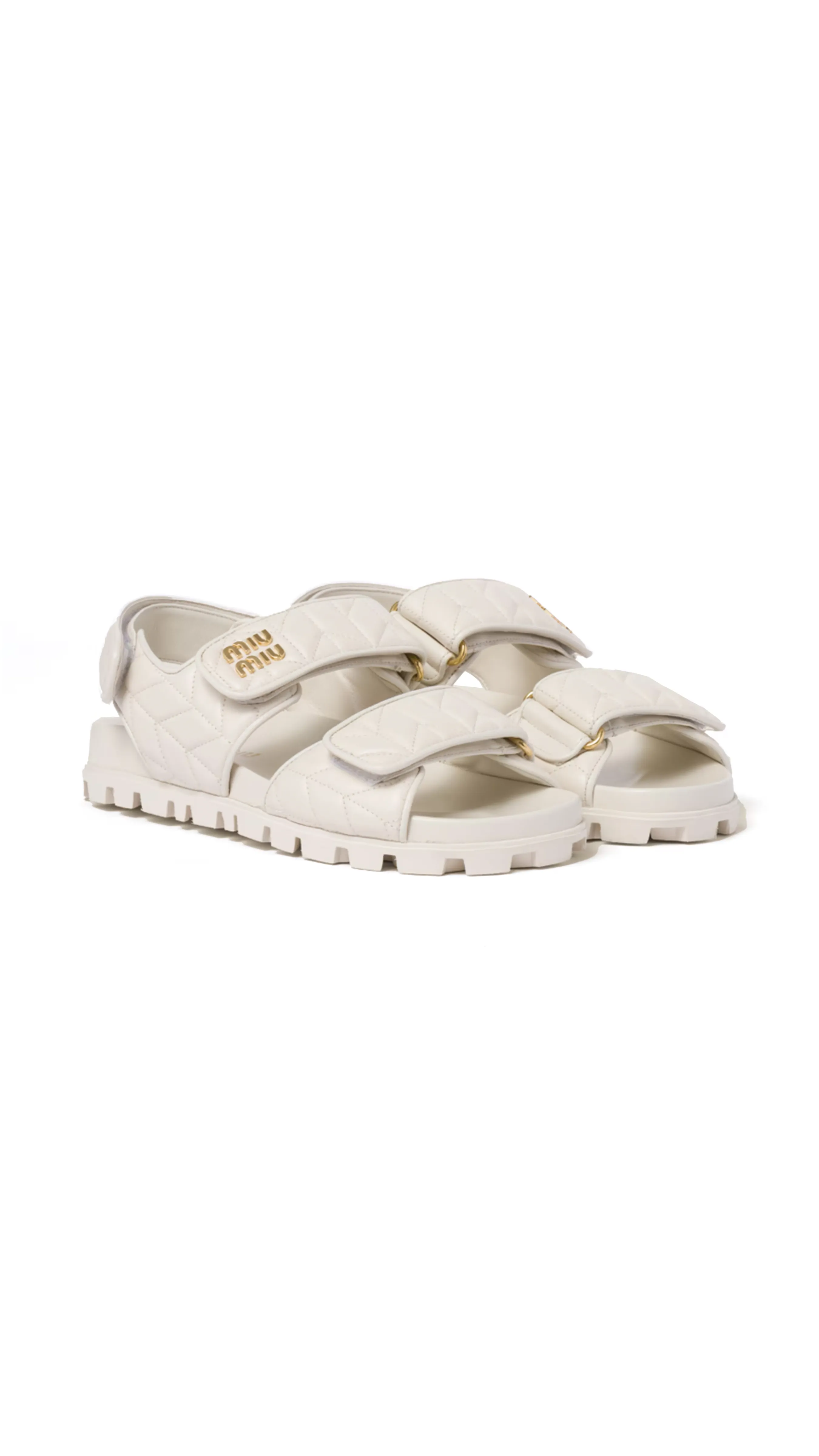 Sporty Matelassé Nappa Leather Sandals - White