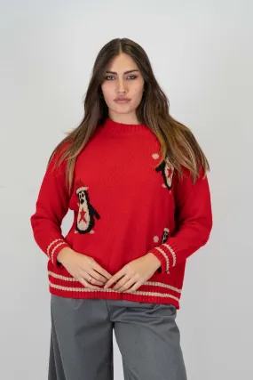 Tensione in - Maglia girocollo con pinguini misto cashmere