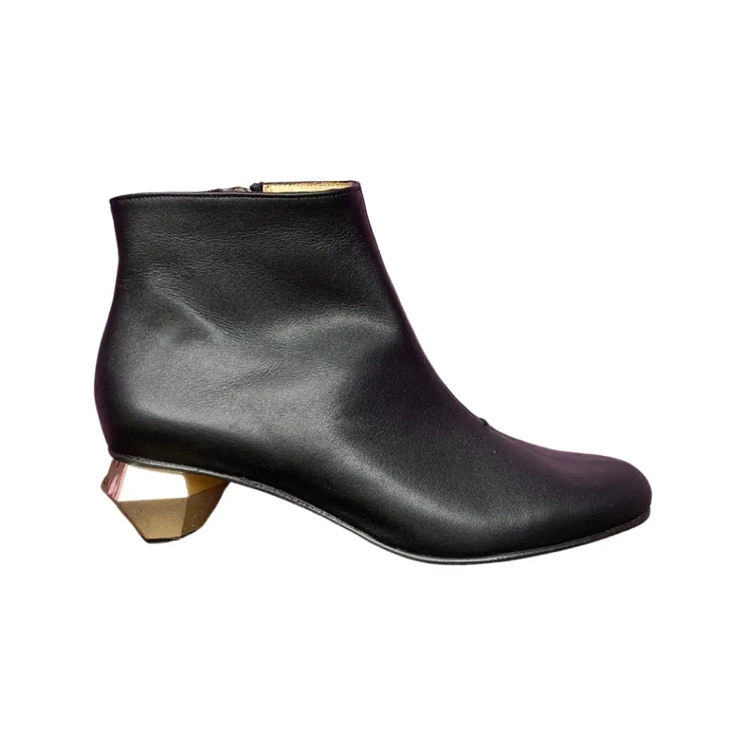 TONU Black Bootie With Gold Heel