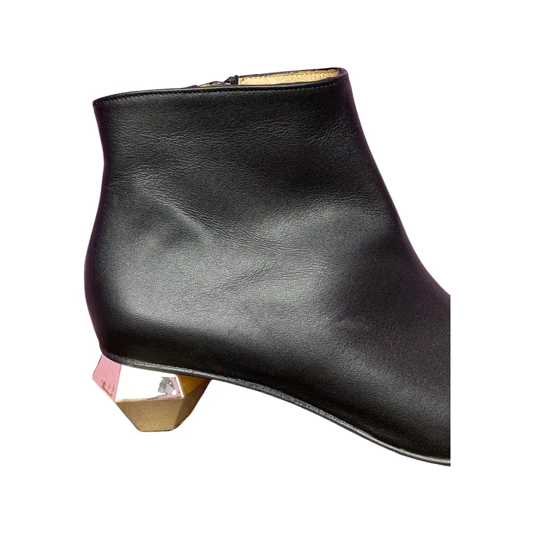 TONU Black Bootie With Gold Heel