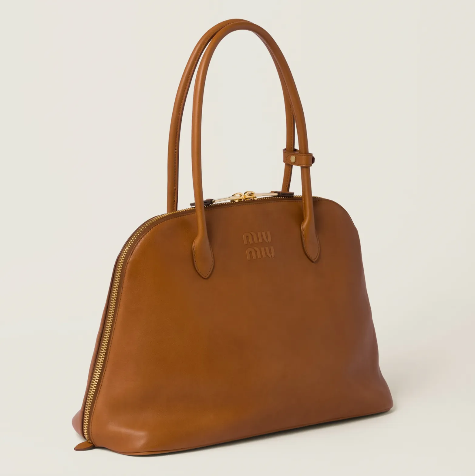 TOP HANDLE LEATHER BAG - COGNAC