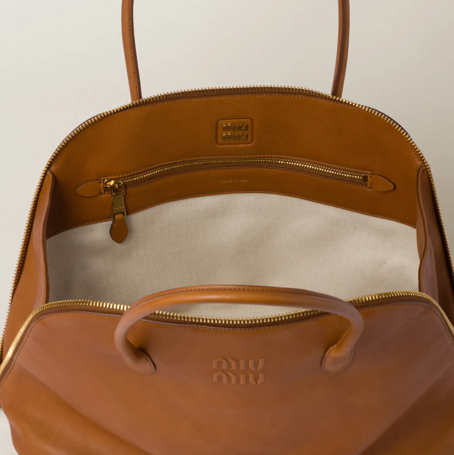 TOP HANDLE LEATHER BAG - COGNAC