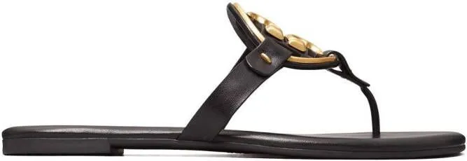 Tory Burch logo-plaque leather sandals Black