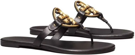 Tory Burch logo-plaque leather sandals Black