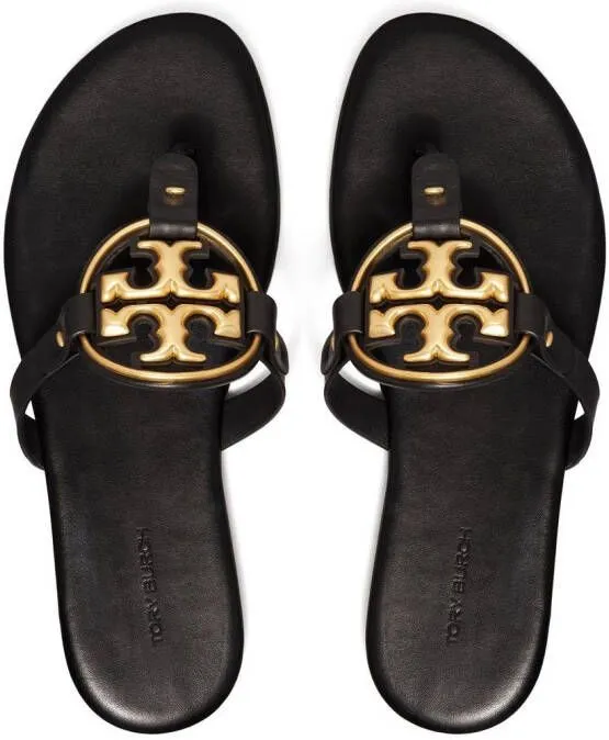 Tory Burch logo-plaque leather sandals Black