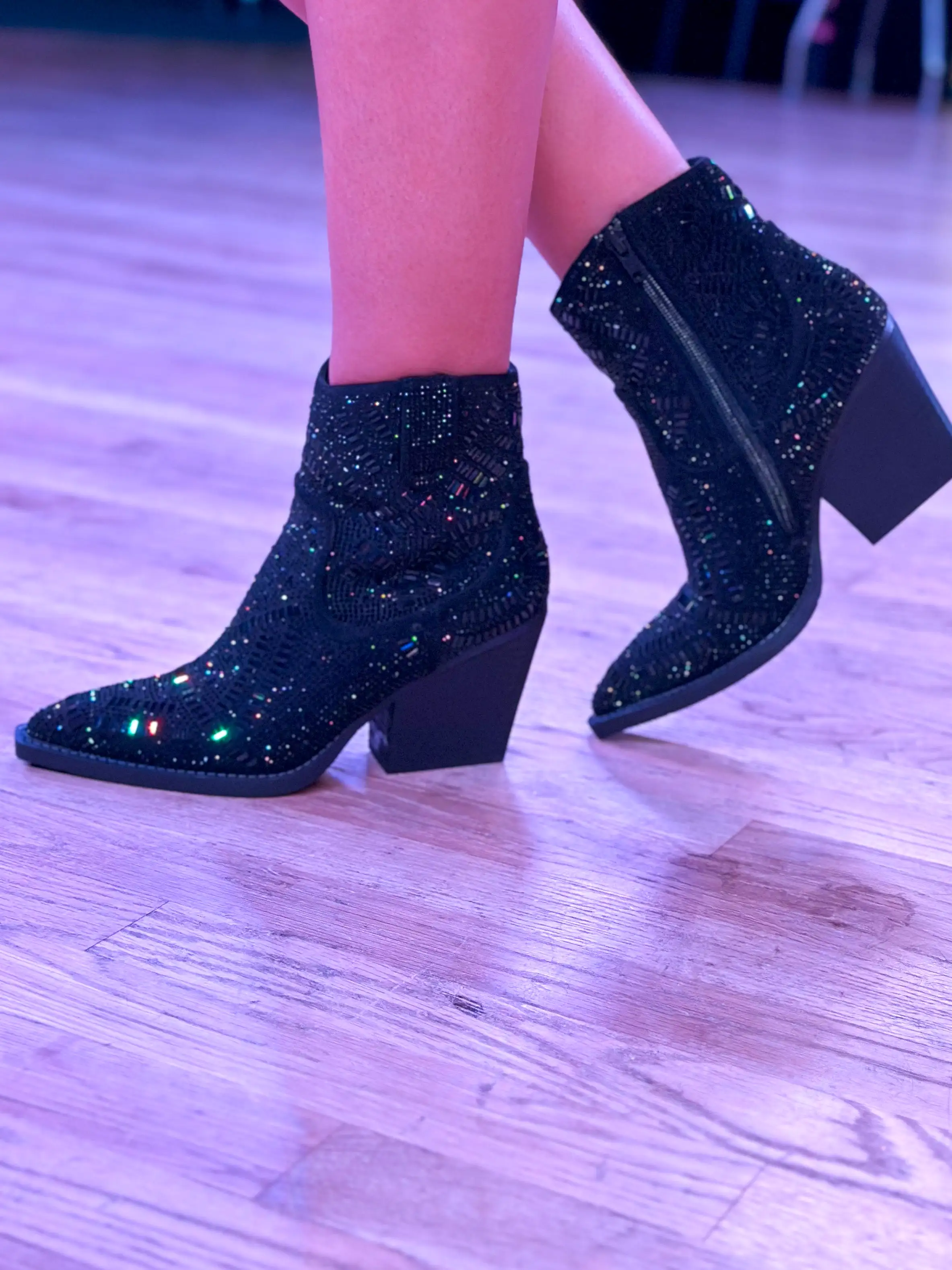 Very G Mazee Black Rhinestone Ankle Boot