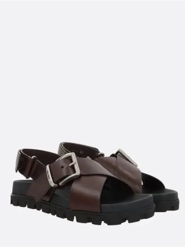 Women s Sporty Leather Sandals Dark Brown