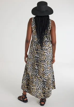 Womens Black & Tan Animal Print Maxi Dress