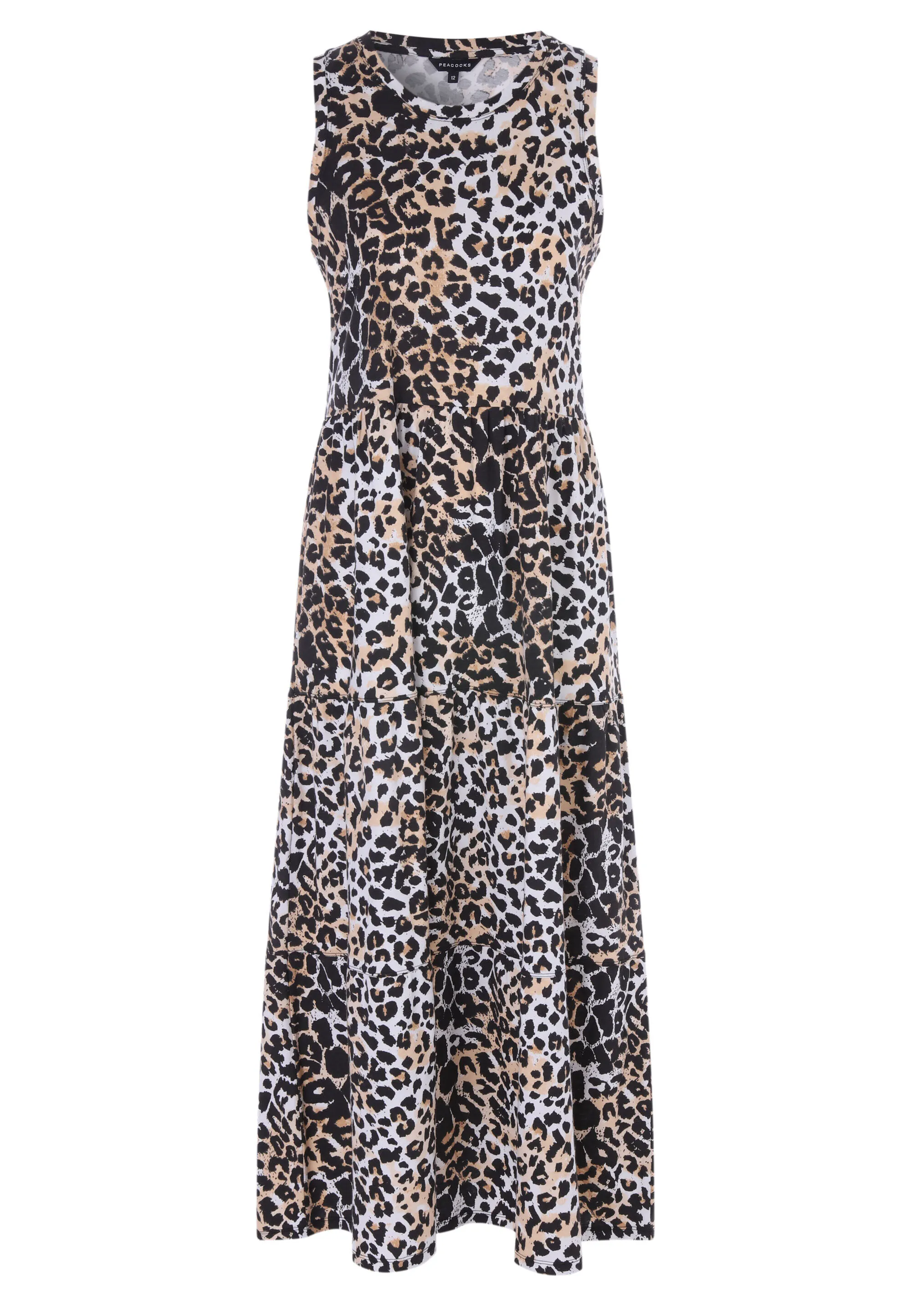 Womens Black & Tan Animal Print Maxi Dress