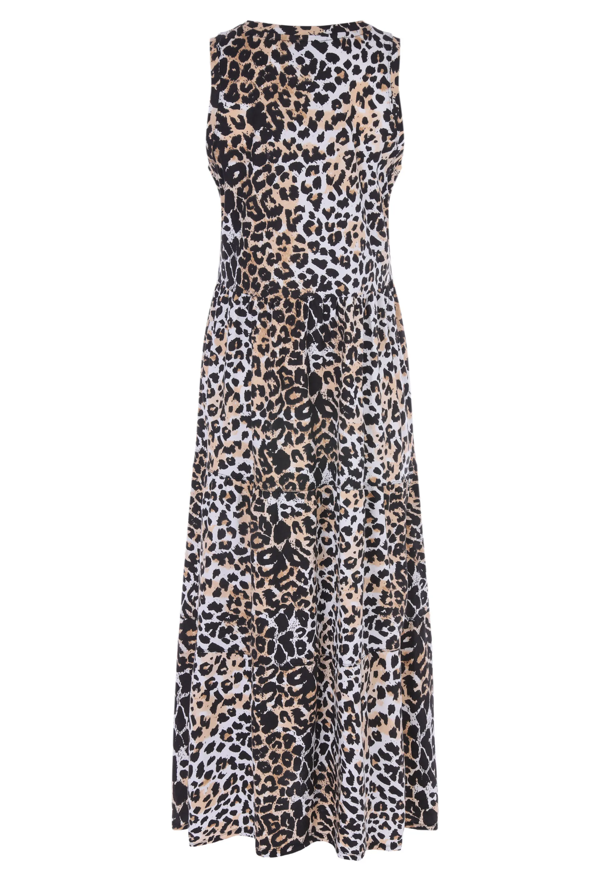 Womens Black & Tan Animal Print Maxi Dress