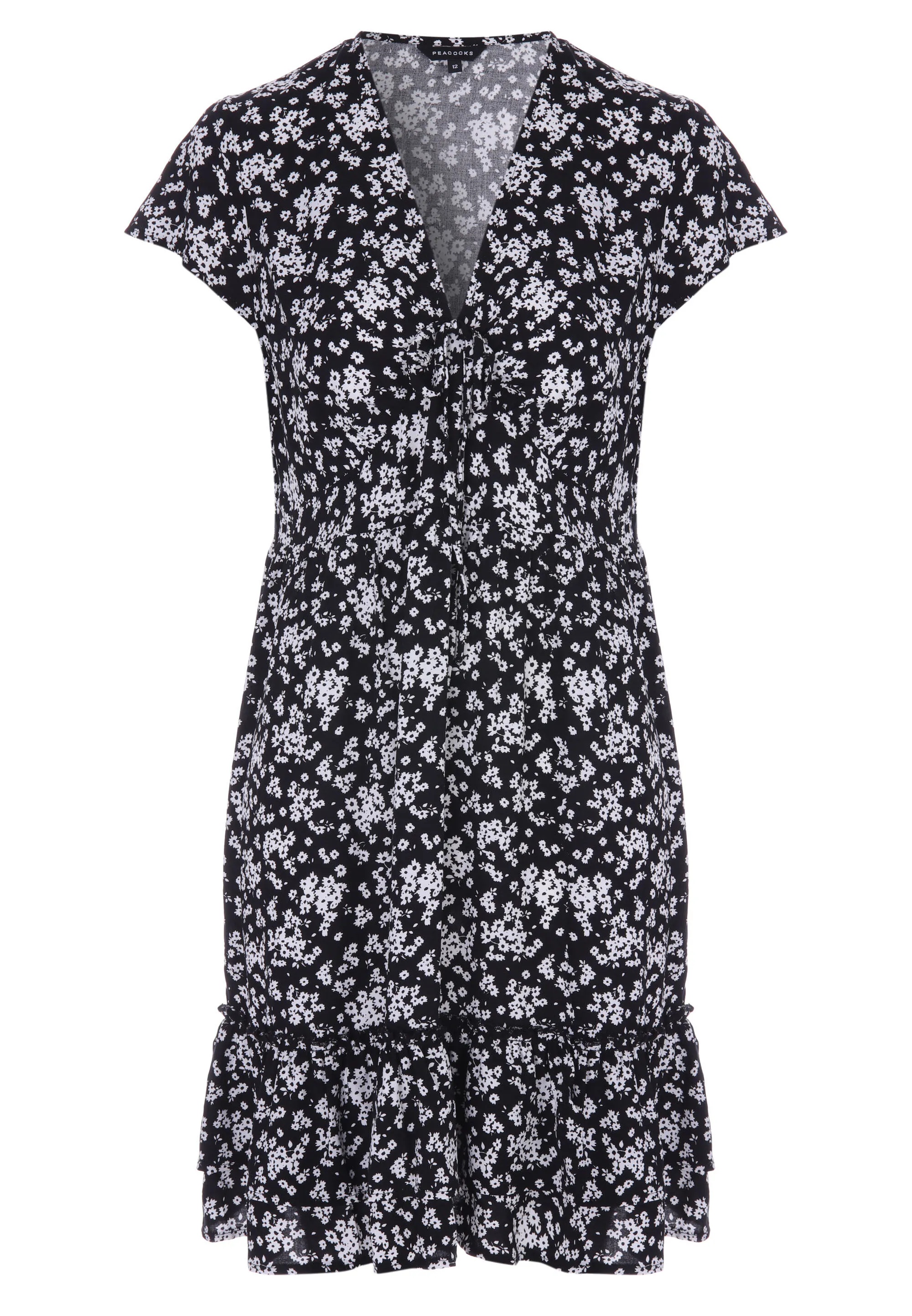 Womens Black Floral Ruffle Hem Dress